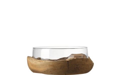 LEONARDO, Leonardo Schale 28 cm mit Teaksockel, Leonardo Schale Terra 28 cm, 1 Stück, Transparent