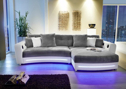 Jockenhöfer Gruppe, Jockenhöfer Gruppe Ecksofa, inklusive RGB-LED-Beleuchtung und Bluetooth-Soundsystem, Recamiere links oder rechts montierbar, inklusive loser Rücken- und Zierkissen, frei im Raum stellbar, Jockenhöfer Gruppe Ecksofa »Laredo L-Form« inklusive RGB-LED-Beleuchtung und Bluetooth-Soundsystem
