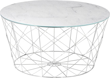 mutoni casual, Couchtisch mit Metallkorb chrom Marmor weiss rund 80x80, SalesFever Couchtisch, Korbgestell