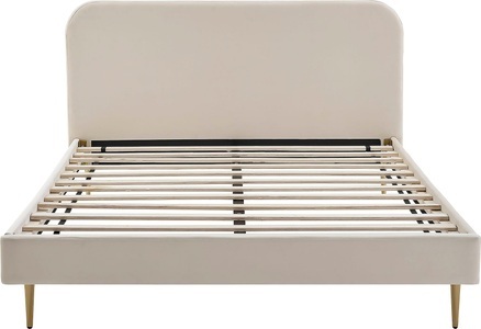 Salesfever, SalesFever Polsterbett, Beine Chrom goldfarben, Polsterbett Samt beige 140x200