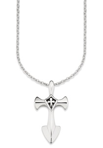 Bruno Banani, Bruno Banani Kette mit Anhänger »Kreuz, B4057N/20/00/55«, Bruno Banani Kette mit Anhänger »Schmuck Geschenk Halskette Kreuz Ankerkette Silberfarben Schwarz«