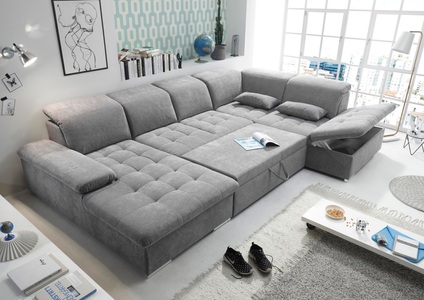 MID.YOU, MID.YOU Wohnlandschaft in textil, holzwerkstoff grau , Wayne U , Uni , 240 cm , Nachbildung , seitenverkehrt erhältlich, Rücken echt , 002220026707, MID.YOU Wohnlandschaft in mikrovelours grau , Wayne U , Textil , Uni , 340x240 cm , Mikrovelours , Schlafen auf Sitzhöhe, Rücken echt , 002220026707