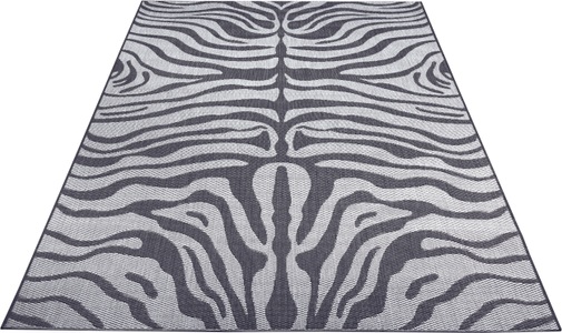 White Label, White Label - Teppich In-& Outdoor - 80 x 150 cm; - Grau, Silber, Home affaire Teppich »Zadie«, rechteckig, 3 mm Höhe, Zebra-Design, Robust, Pflegeleicht, Flachgewebe