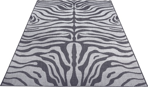White Label, White Label - Teppich In-& Outdoor - 80 x 150 cm; - Grau, Silber, Home affaire Teppich »Zadie«, rechteckig, 3 mm Höhe, Zebra-Design, Robust, Pflegeleicht, Flachgewebe