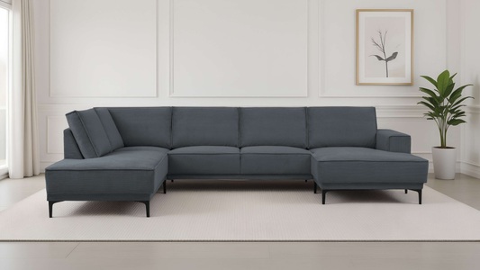 PLACES OF STYLE, PLACES OF STYLE Wohnlandschaft »XXL Sofa Oland, Struktur, Flachgewebe, Luxus-Microfaser, Boucle« U-Form, 345 cm, Wellenunterfederung, Skandi-Design, Metallfüsse, GOODproduct Wohnlandschaft »XXL Sofa Oland, Struktur, Flachgewebe, Luxus-Microfaser, Boucle« U-Form, 345 cm, Wellenunterfederung, Skandi-Design, Metallfüsse