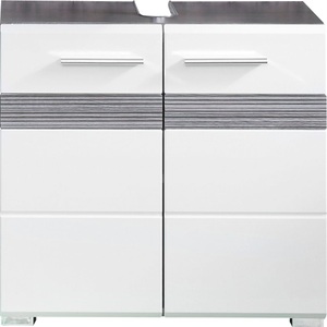 WELLTIME, welltime Waschbeckenunterschrank »Toulon«, welltime Waschbeckenunterschrank »Toulon«, Waschtisch in Weiss Hochglanz mit 2 Fächern und Echtholzoptik Detail