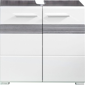 WELLTIME, welltime Waschbeckenunterschrank »Toulon«, welltime Waschbeckenunterschrank »Toulon«, Waschtisch in Weiss Hochglanz mit 2 Fächern und Echtholzoptik Detail