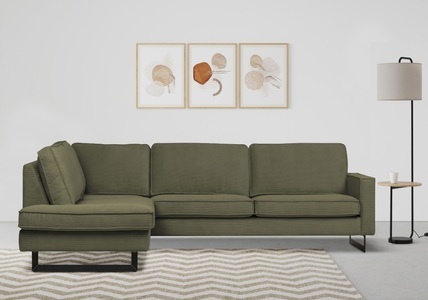 PLACES OF STYLE, Places of Style Ecksofa »Pinto«, mit Keder und Metallfüssen, Places of Style Ecksofa »Pinto, 290 cm, Ottomane links / rechts«, Cord, Feincord, Luxus-Microfaser Leder und Chenille