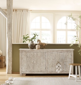 HOME AFFAIRE, Home affaire Sideboard »Fenris«, aus massiven, pflegeleichten Mangoholz, mit dekorativen Schnitzereien, Breite 175 cm, Home affaire Sideboard »Fenris«, Kommode aus massiven Mangoholz, Breite 175 cm