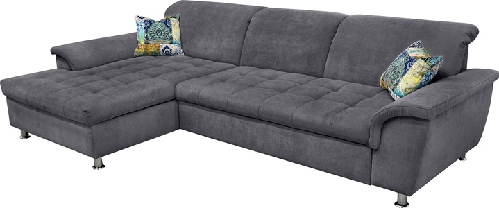 DOMO collection, DOMO collection Ecksofa, DOMO collection Ecksofa »Franzi Steppung im Sitzbereich B7T/H: 278/162/80 cm, L-Form« ohne Funktion, Chenille, dunkelgrau
