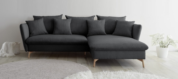 andas Ecksofa »MERLE, 258 cm, L-Form, traumhafter Cord,«, mit Bettfunktion und Bettkasten, Liegefläche 224 x 139