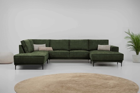 PLACES OF STYLE, Places of Style Wohnlandschaft »XXL Sofa Oland, Struktur, Flachgewebe, Luxus-Microfaser, Boucle«, U-Form, 345 cm, Wellenunterfederung, Skandi-Design, Metallfüsse, GOODproduct Wohnlandschaft »XXL Sofa Oland, Struktur, Flachgewebe, Luxus-Microfaser, Boucle« U-Form, 345 cm, Wellenunterfederung, Skandi-Design, Metallfüsse