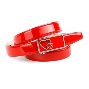 ANTHONI CROWN, Anthoni Crown Lackledergürtel mit Automatik Glas-Schnalle in Rot, Anthoni Crown Ledergürtel, mit Designer Schliesse in schmaler Form, Lack-Optik