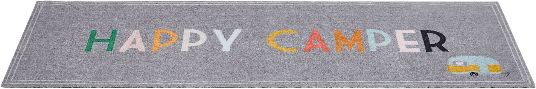 MY HOME, my home Läufer »Camping Happy Camper«, rechteckig, Teppichläufer, mit Schriftzug, Motiv Wohnwagen, ideal für den Camper, my home Läufer »Camping«, rechteckig, 8,5 mm Höhe, mit Schriftzug, ideal für Camper & Wohnwagen, In- und Outdoor geeignet