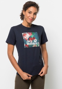 Jack Wolfskin, Jack Wolfskin T-Shirt aus Bio-Baumwolle Frauen Flower Logo T-Shirt Women XS blau night blue, 