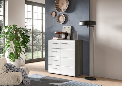 INOSIGN Kommode »Rumba, Breite 75cm, in Rauchsilberfarben Nachbildung/Weiss Hochglanz«, Kommode, Sideboard, Schrank