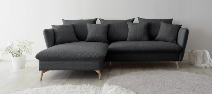 andas Ecksofa »MERLE, 258 cm, L-Form, traumhafter Cord,«, mit Bettfunktion und Bettkasten, Liegefläche 224 x 139