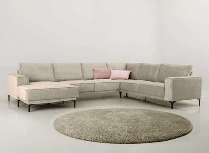 PLACES OF STYLE, Places of Style Wohnlandschaft »XXL Sofa Oland, Struktur, Flachgewebe, Luxus-Microfaser, Boucle«, U-Form, 342 cm, Wellenunterfederung, Skandi-Design, Metallfüsse, GOODproduct Wohnlandschaft »OLAND U-Form, XXL, B: 342 cm, Skandi-Design« Skandi-Design in Struktur, Flachgewebe, Luxus-Microfaser, Boucle