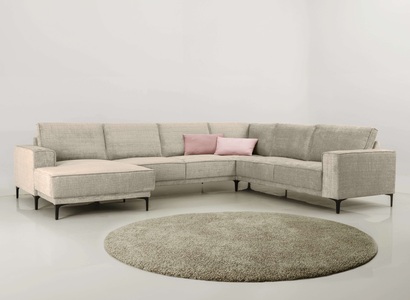 PLACES OF STYLE, Places of Style Wohnlandschaft »XXL Sofa Oland, Struktur, Flachgewebe, Luxus-Microfaser, Boucle«, U-Form, 342 cm, Wellenunterfederung, Skandi-Design, Metallfüsse, GOODproduct Wohnlandschaft »OLAND U-Form, XXL, B: 342 cm, Skandi-Design« Skandi-Design in Struktur, Flachgewebe, Luxus-Microfaser, Boucle