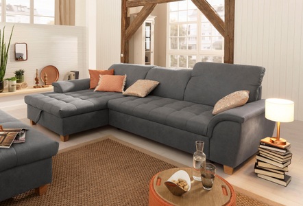 HOME AFFAIRE, Home affaire Ecksofa »Lyla«, mit Recamiere, wahlweise mit Rückenfunktion und zusätzlich mit Bett + Bettkasten, Home affaire Ecksofa »Lyla fester Sitzkomfort, bequeme Armlehnen, Breite 279cm, L-Form« mit Recamiere, wahlweise mit Rückenfunktion und zusätzlich mit Bett