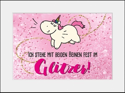 QUEENCE, queence Bild »Glitzer«, Einhorn, (1 St.), queence Bild »Glitzer Einhorn«, Einhorn-Sprüche & Texte-Schriftzug, (1 St.), HD Premium Poster-Druck inkl. Holzrahmen