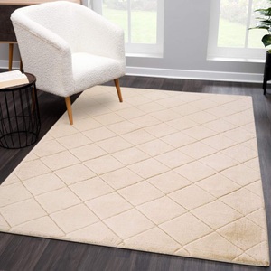 Carpet City, Carpet City Hochflor-Teppich »Moment«, rechteckig, 31 mm Höhe, Modern Einfarbig, 3D-Raute-Optik, Wohnzimmer, Carpet City Hochflor-Teppich »Moment«, rechteckig, 31 mm Höhe, besonders weich, Kaninchen Fell Haptik, 3D-Effekt, Rauten, Wohnzimmer