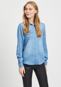VILA CLOTHES, Bluse im Denim-Style von Vila, jeansblau, VILA - Jeanshemd, langarm, für Damen, Blau Denim Dunkel, Größe M