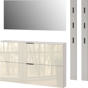 GERMANIA Garderoben-Set »Valega«, (4 St.), Schuhschrank mit Glasfronten, Spiegel und zwei Garderobenpaneelen