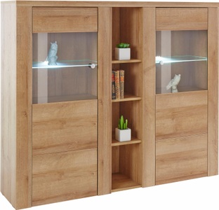 SERIE LARONA, Highboard »Serie Larona«, Breite 155cm, Home affaire Highboard »Larona, zeitlose Hochkommode mit 2 Türen, Türkommode, Höhe 129,5 cm,«, Anrichte mit dekorative Rahmenoptik, Türen mit Glaseinsatz