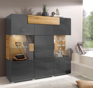 SERIE TOLEDO, Highboard »Serie Toledo«, Breite 147, 4cm, INOSIGN Highboard »Toledo,Breite 147,5cm,trendige Hochkommode mit 3Türen und Schublade«, Hochschrank mit Glas-Partien,stylische Hochglanzfronten