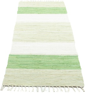 Theko®die Markenteppiche, Handwebteppich Walter Theko®die Markenteppiche Grün, THEKO Läufer »Stripe Cotton«, rechteckig, 5 mm Höhe, Handweb Flachgewebe, reine Baumwolle, handgewebt, mit Fransen