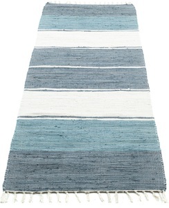 Theko die Markenteppiche, Handwebteppich, THEKO Läufer »Stripe Cotton«, rechteckig, 5 mm Höhe, Handweb Flachgewebe, reine Baumwolle, handgewebt, mit Fransen