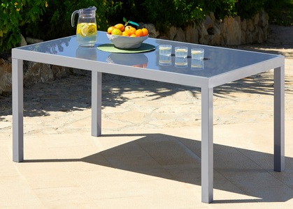 Merxx, Gartentisch »Taviano«, Aluminium, 150x90 cm, silberfarben, MERXX Gartentisch »Taviano«, (Tisch 90x150 cm), Aluminium, Sicherheitsglas