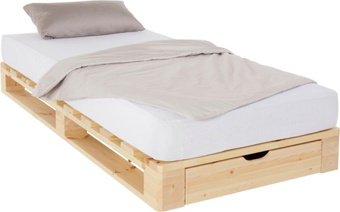 HOME AFFAIRE, Home affaire Palettenbett »Alasco«, mit Schubladen, Massivholz, erweiterbar zum Doppel- oder Familienbett, Home affaire Palettenbett »