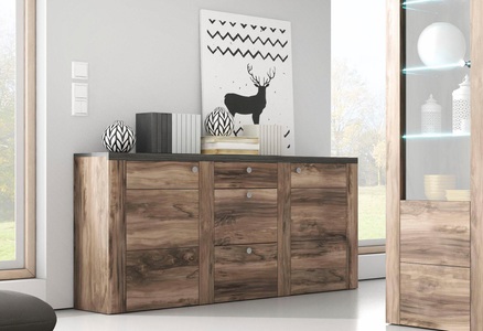 SERIE LARONA, Sideboard »Serie Larona«, Breite 176cm, Home affaire Sideboard »Larona, zeitlose Kommode mit 2 Türen, 3 Schubkästen, Türkommode,«, Höhe 84 cm, viel Stauraum, Anrichte mit dekorativer Rahmenoptik