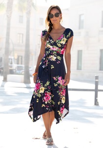 BEACHTIME, Beachtime Strandkleid, Beachtime Sommerkleid, mit Zipfelsaum und Schleife in der Taille, Jerseykleid, Strandkleid