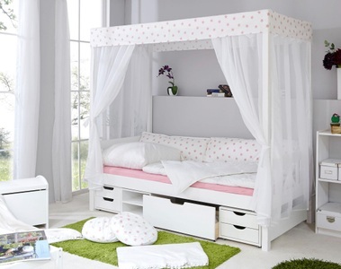 TICAA, Ticaa Einzel-/Himmelbett »Lino«, mit Schubkästen »Marlies«, Ticaa Himmelbett »Lino« Himmelbett, inkl. Schubkasten und Rollrost