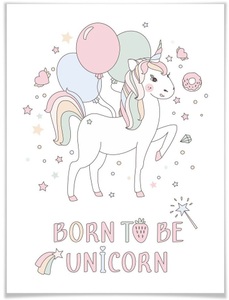 Wall-Art, Wall-Art Poster »Kvilis Einhorn Luftballon Party«, Kinder, (1 St.), Wall-Art Poster »Kvilis Einhorn Luftballon Party«, Kinder, (Set, 1 St.), Poster ohne Bilderrahmen