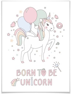 Wall-Art, Wall-Art Poster »Kvilis Einhorn Luftballon Party«, Kinder, (1 St.), Wall-Art Poster »Kvilis Einhorn Luftballon Party«, Kinder, (Set, 1 St.), Poster ohne Bilderrahmen