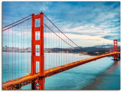 Artland, Artland Wandbild »Goldfarbenen Gate Bridge«, Artland Wandbild »Golden Gate Bridge«, Brücken, (1 St.), als Alubild, Outdoorbild, Leinwandbild, Poster, Wandaufkleber
