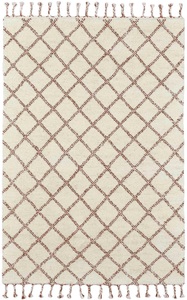 Theko®die Markenteppiche, Theko®die Markenteppiche – Wollteppich Yusuf Weiß weiß, THEKO Wollteppich »MARMOUCHA 05«, rechteckig, 24 mm Höhe, reine Wolle, Rauten Design, mit Fransen