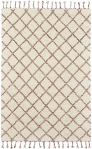 Theko®die Markenteppiche, Theko®die Markenteppiche – Wollteppich Yusuf Weiß weiß, THEKO Wollteppich »MARMOUCHA 05«, rechteckig, 24 mm Höhe, reine Wolle, Rauten Design, mit Fransen