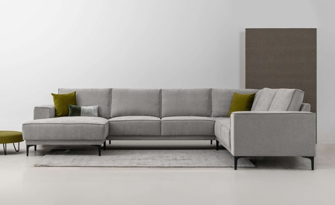 PLACES OF STYLE, Places of Style Wohnlandschaft »XXL Sofa Oland, Struktur, Flachgewebe, Luxus-Microfaser, Boucle«, U-Form, 342 cm, Wellenunterfederung, Skandi-Design, Metallfüsse, GOODproduct Wohnlandschaft »OLAND U-Form, XXL, B: 342 cm, Skandi-Design« Skandi-Design in Struktur, Flachgewebe, Luxus-Microfaser, Boucle