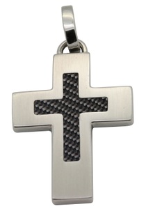 FIRETTI, Firetti Kettenanhänger »Kreuz, matt, massiv«, Firetti Kettenanhänger »Schmuck Geschenk Halsschmuck Anhänger für Halskette Kreuz«, Made in Germany - mit Carbon