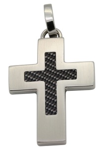 FIRETTI, Firetti Kettenanhänger »Kreuz, matt, massiv«, Firetti Kettenanhänger »Schmuck Geschenk Halsschmuck Anhänger für Halskette Kreuz«, Made in Germany - mit Carbon