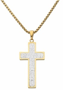 FIRETTI, Firetti Kreuzkette, Firetti Kreuzkette »Schmuck Geschenk Halsschmuck Halskette Kreuz glitzernd«, mit Kristallstein (synth.)