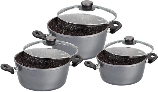 Stoneline, STONELINE Topf-Set (Set, 6-tlg.), STONELINE Topf-Set, Aluminium, (Set, 6 tlg., 1x Kochtopf Ø 16 cm, 1x Kochtopf Ø 20 cm, 1x Kochtopf Ø 24 cm), Induktion
