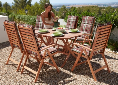 undefined, Gartenmöbelset »Borkum«, 13-tgl., 6 Klappsessel, Klapptisch 135x85 cm, Eukalyptusholz, MERXX Garten-Essgruppe »Borkum, TOPSELLER!«, (13 tlg.), Eukalyptusholz, FSC Mix, geeignet für 6 Personen