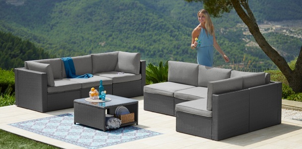 KONIFERA, KONIFERA Gartenlounge-Set »Malta«, (25 tlg.), Ecklounge, Sessel, Tisch 69x69 cm, mit GRATIS-Zugabe: 1 zweiter Tisch, KONIFERA Gartenlounge-Set »Malta«, (25 tlg.), Ecklounge, Sessel, Tisch 69x69 cm, mit GRATIS-Zugabe: 1 zweiter Tisch