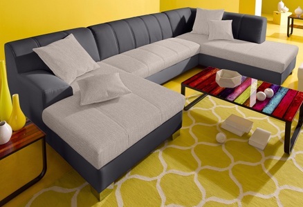 INOSIGN, INOSIGN Wohnlandschaft, wahlweise mit Bettfunktion, INOSIGN Wohnlandschaft »Turah moderne Steppung, incl. Zierkissen, auch in Leder,«, wahlweise mit Bettfunktion, B/T/H: 297/82/75 cm, U-Form
